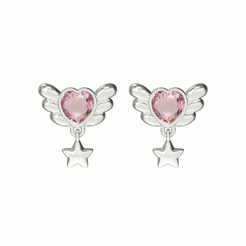 Earrings | Pink Heart Wings Earrings Earrings Earrings