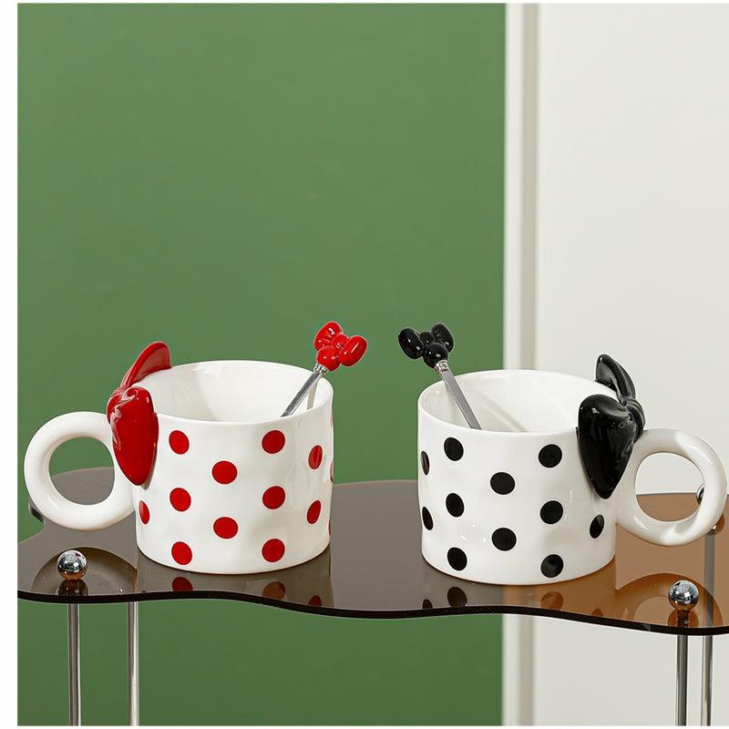 Mugs & Cups | Bowknot Polka Dot Ceramic Mug Home & Lifestyle Black